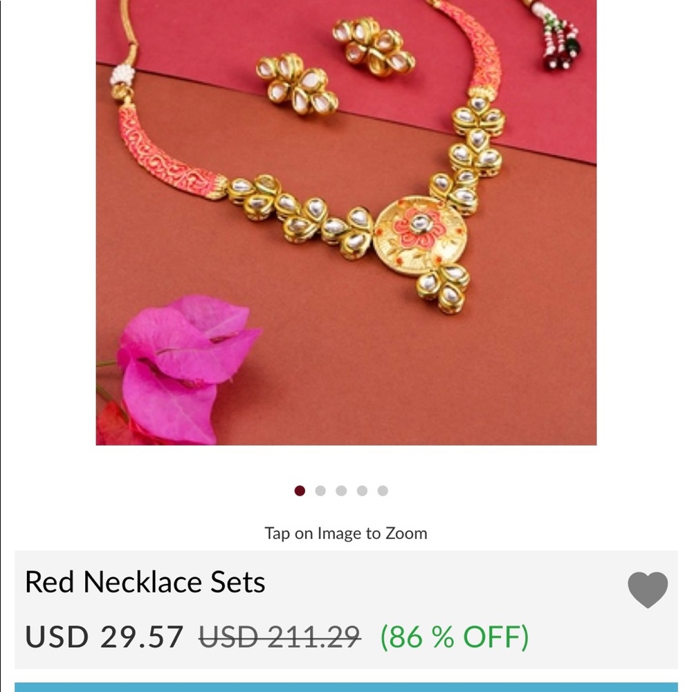Priyaasi Indian gold and red earring and necklace set - Picture 5 of 7